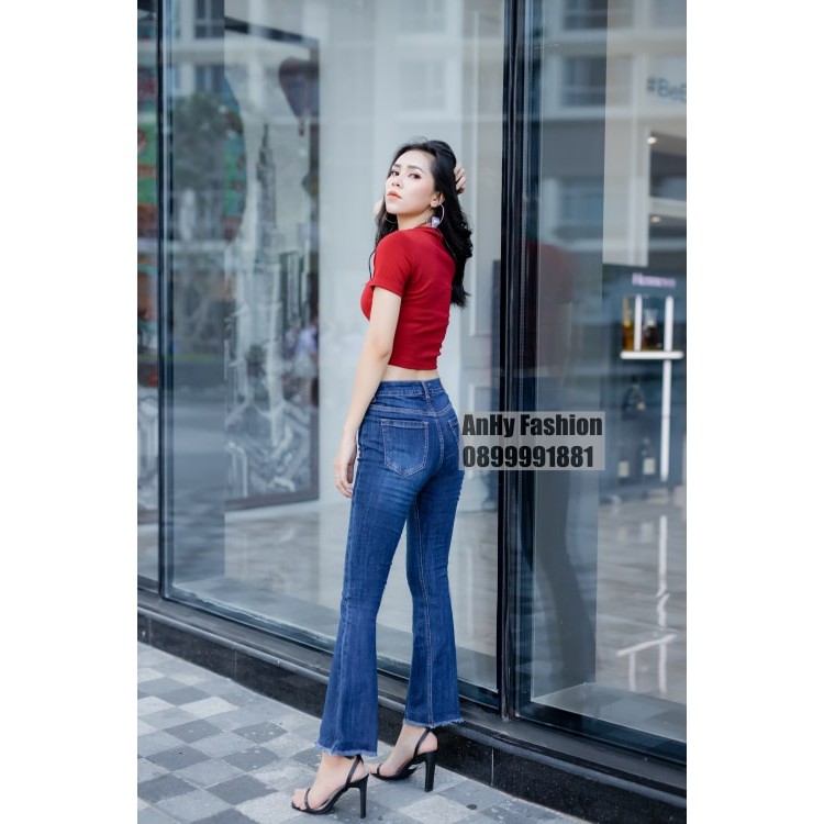 Quần Jeans Nữ Ống Loe Lưng Cao Co Giãn Siêu Tôn Dáng