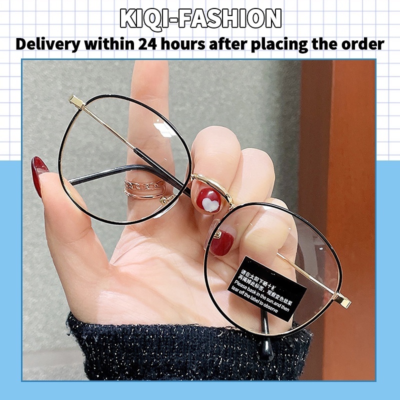 (KIQI-FASHION) COD Mắt Kính Gọng Tròn Chống Tia Sáng Xanh Phong Cách Retro Thời Trang Cho Nữ