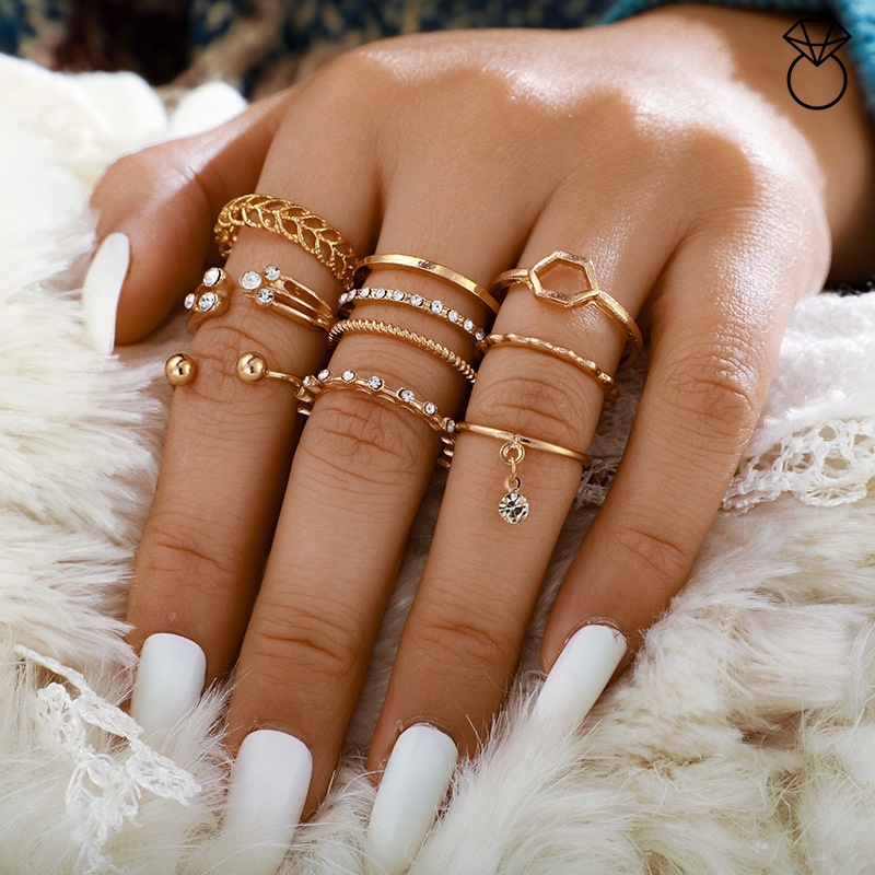 Set 8 nhẫn đeo khớp ngón tay đính đá kim cương nhân tạo mới cho nữ