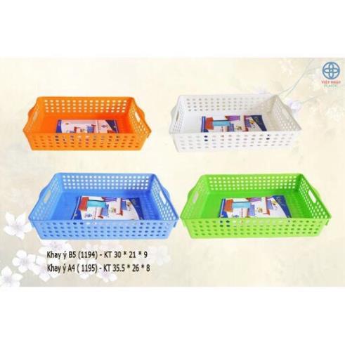 Khay nhựa chữ nhật, Rổ nhựa đựng đồ Việt Nhật Màu Trắng.