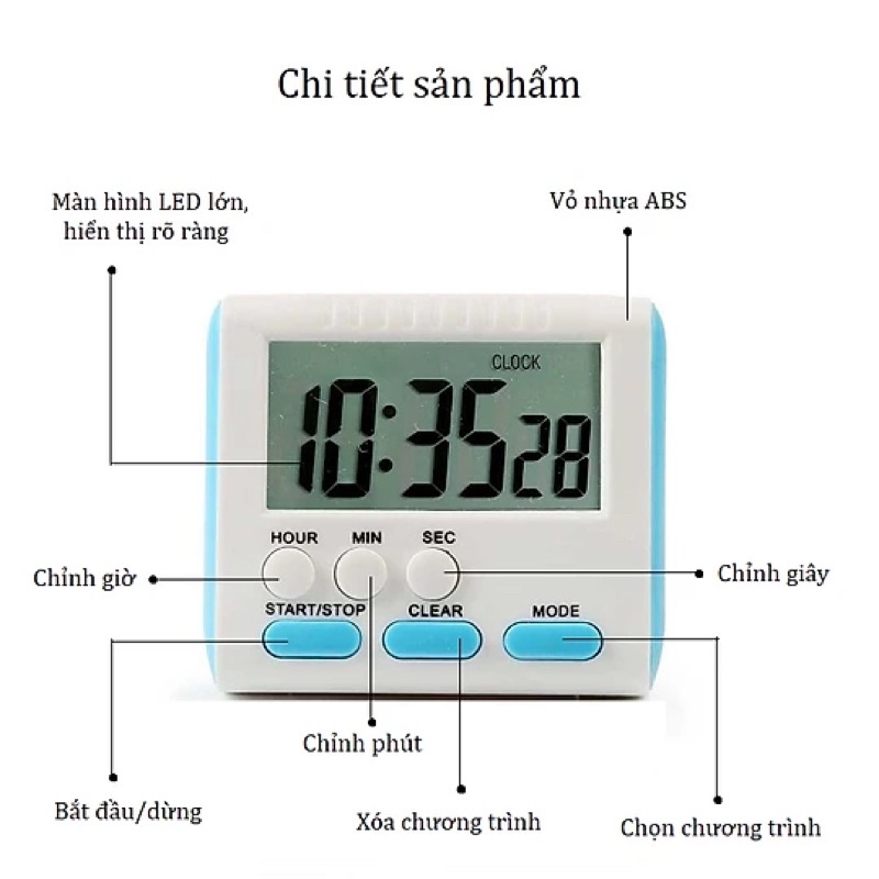 Đồng hồ điện tử bấm giờ mini có chế độ đếm ngược HAP CLOCK