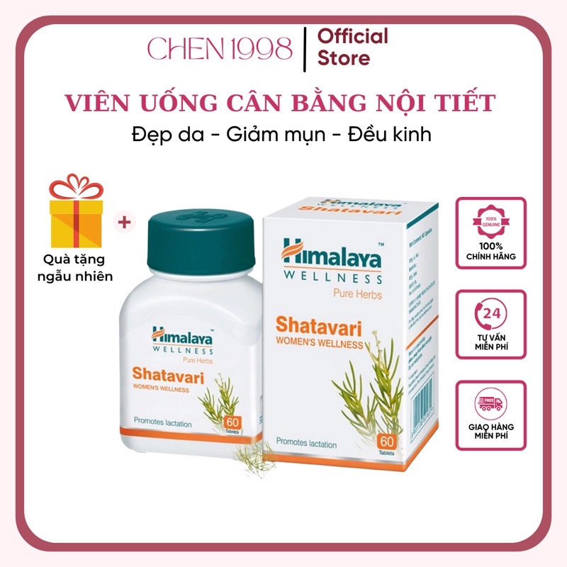 Himalaya Shatavari - Viên uống cân bằng nội tiết, lợi sữa, giảm mụn, đẹp da thảo dược Ấn Độ lọ 60 viên
