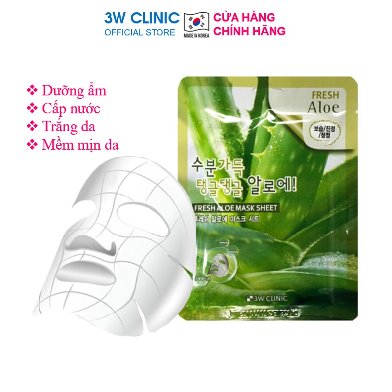 Mặt nạ giấy dưỡng ẩm trắng da chiết xuất từ Lô Hội 3W Clinic Hàn Quốc Lẻ Miếng 23ml