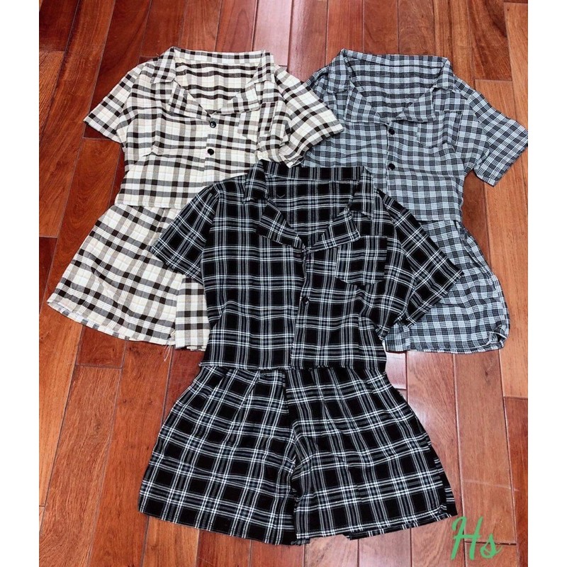 Sét áo kẻ croptop +quần kẻ dáng A HSU1