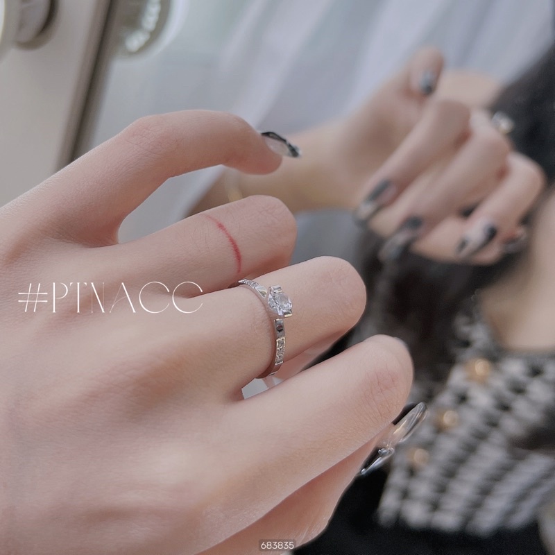 Nhẫn nữ titan hột cao, nhẫn mảnh kiểu đơn giản mang hằng ngày .PTNACC.