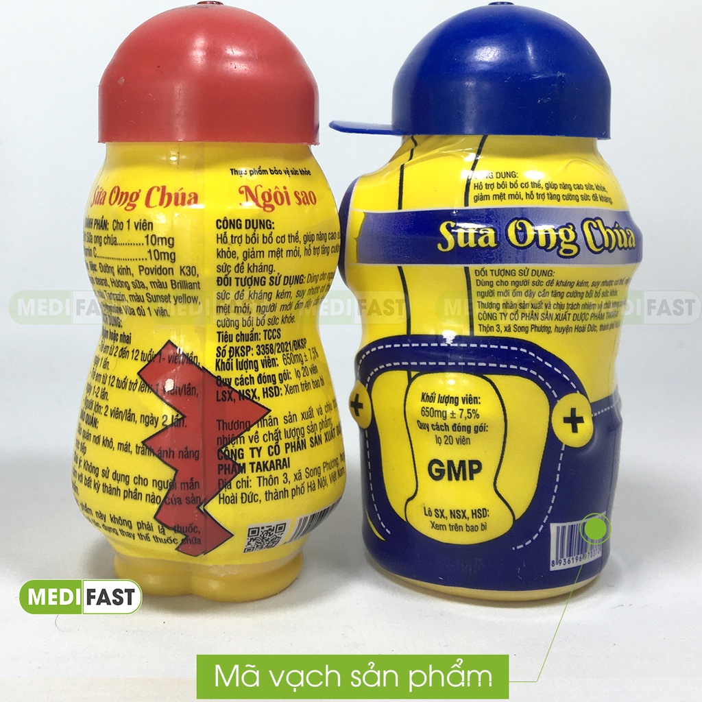 Kẹo Sữa ong chúa dạng kẹo ngậm nhai cho bé - Lọ 20 viên - của hãng Takarai Việt Nam, tăng sức đề kháng, minion pokemon.