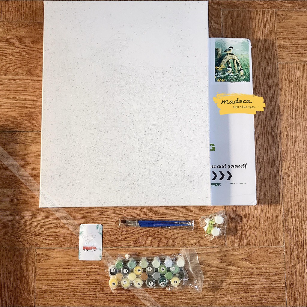 Tranh tô màu 40x50cm có khung Chim trên thảm cỏ xanh T56