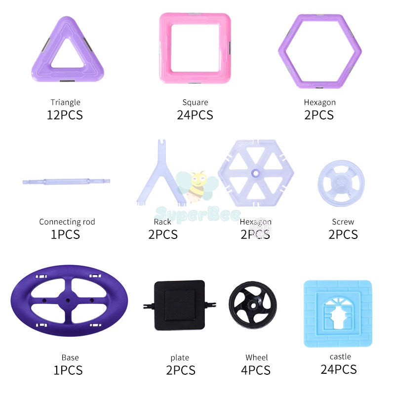 Bộ Đồ Chơi Lắp Ráp Nam Châm Màu Pastel 76PCS, Xếp Hình SuperBee, Đồ Chơi Thông Minh Phát Triển Trí Tuệ cao cấp
