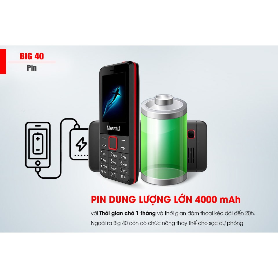 Điện Thoại Masstel BIG 40 pin 4000mah Như Pin Dự Phòng