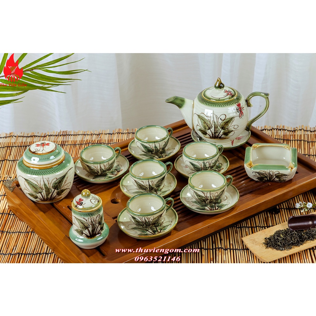 Gốm Sứ Bát Tràng - Bộ ấm chén Minh Long vẽ hoa - Gốm Sứ Bát Tràng