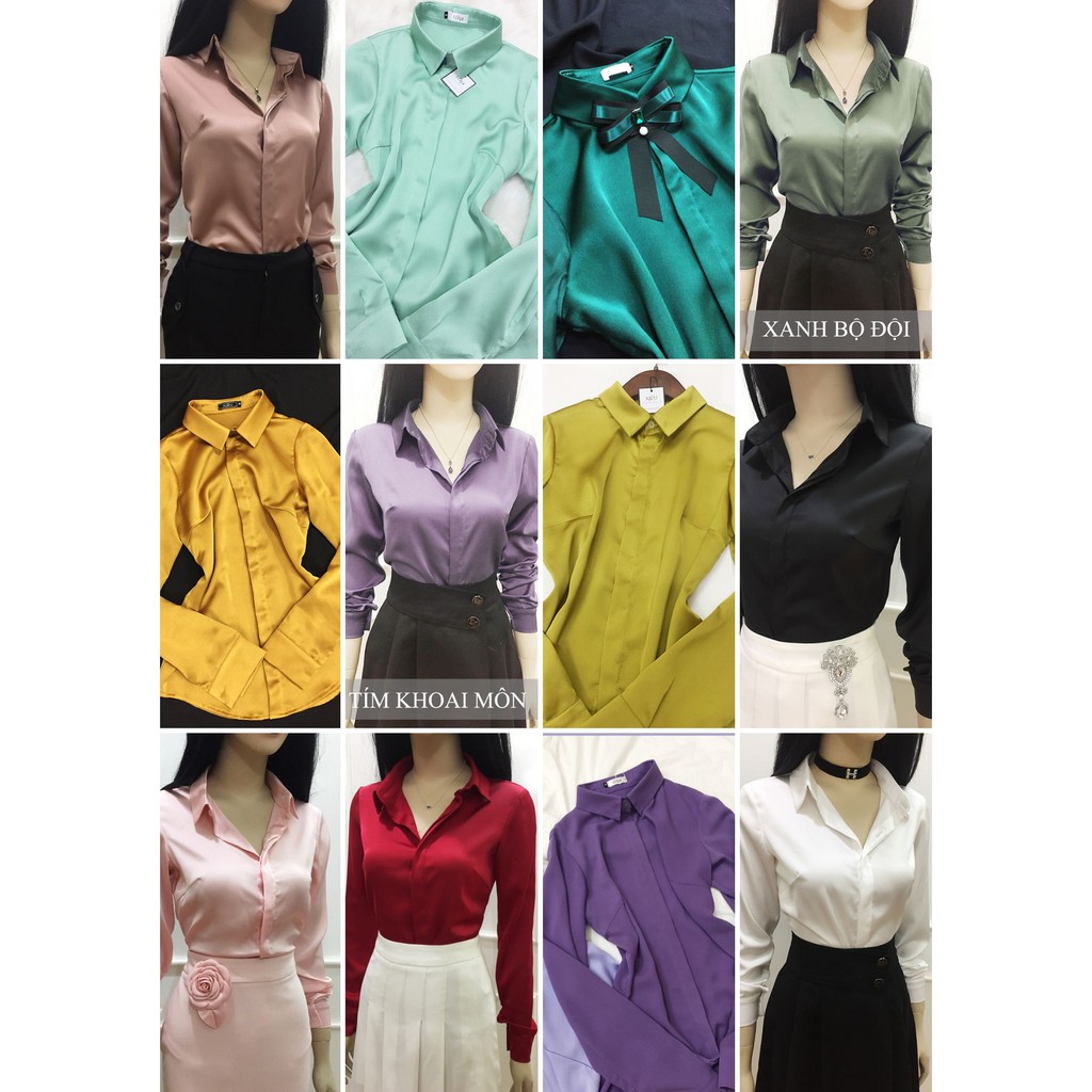 Áo sơ mi nữ đen dài tay💖Vải lụa💖Áo đen nữ cổ đức phom ôm | BigBuy360 - bigbuy360.vn