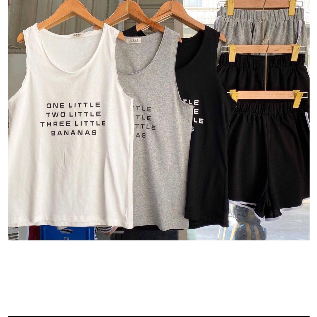 Đồ Bộ Sát Nách Thể Thao Nữ In Chữ Phối Quần Short Viền VATI