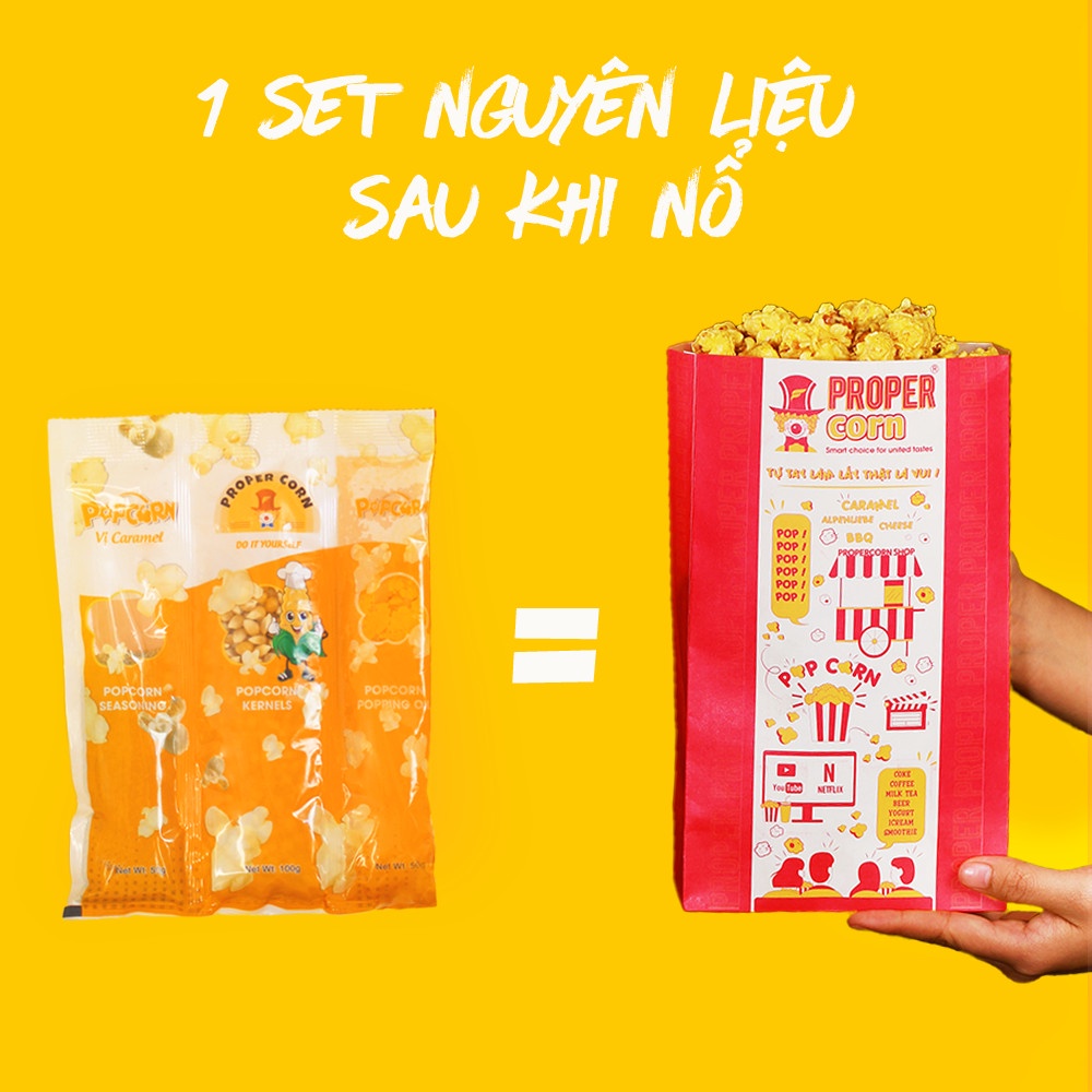 Set nổ popcorn tiện lợi - &quot;Proper DIY All in One&quot; - Combo 3in1 tự làm bắp rang bơ tại nhà