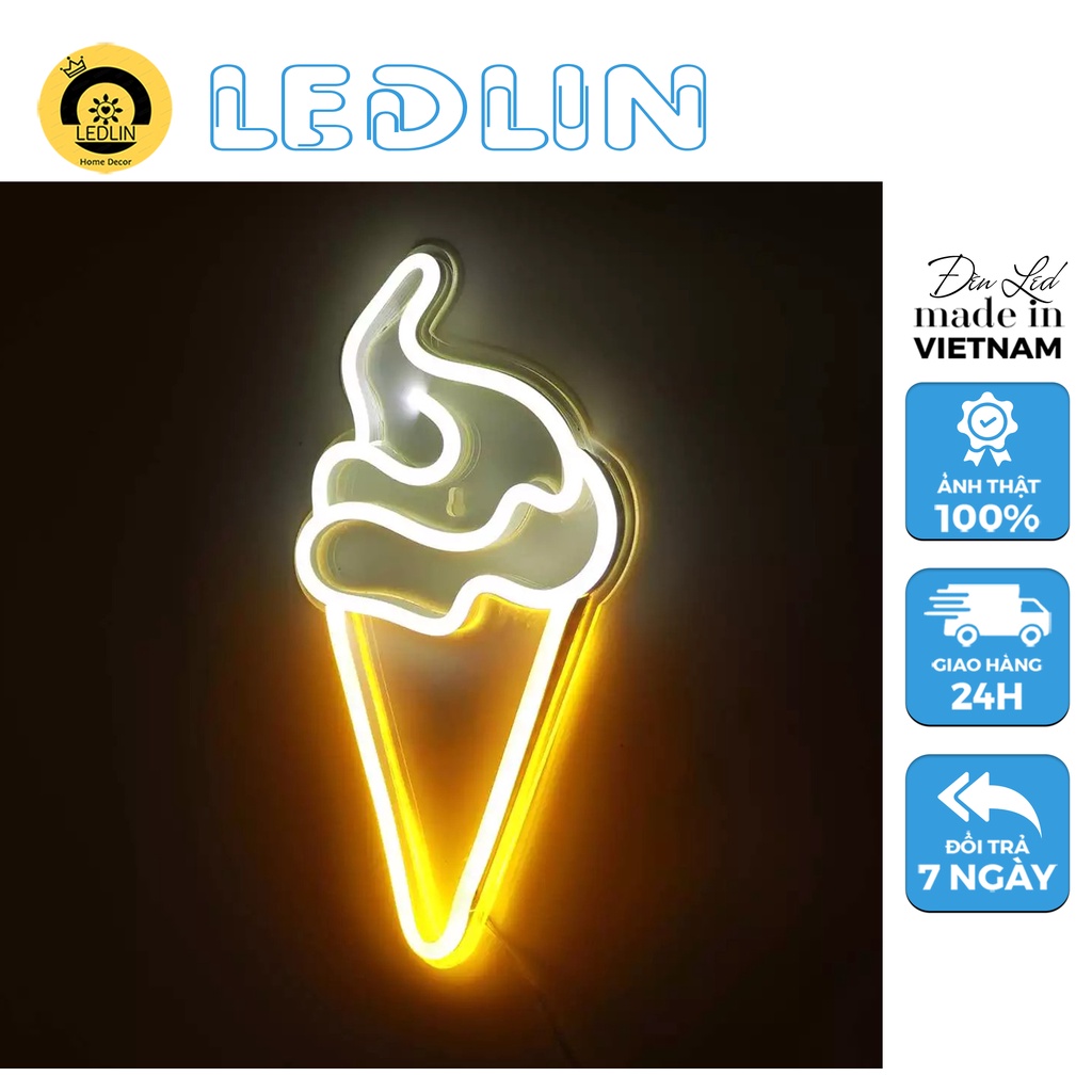 Đèn LED trang trí hình Kem Ốc Quế decor phòng ngủ phòng học quán cafe quán ăn dán tường quà tặng sinh nhật