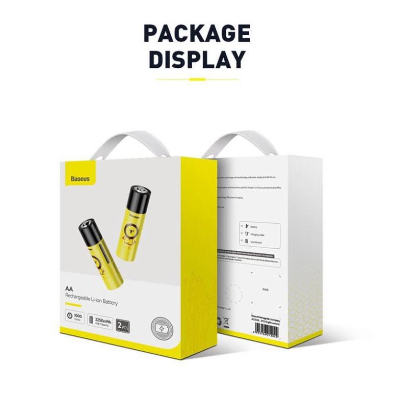 Bộ 2 Pin sạc Baseus AA dung lượng 2100mWh, 1000 lần sạc 1.5V  sử dụng cho đồ chơi trẻ em, remote tiết kiệm chi phí
