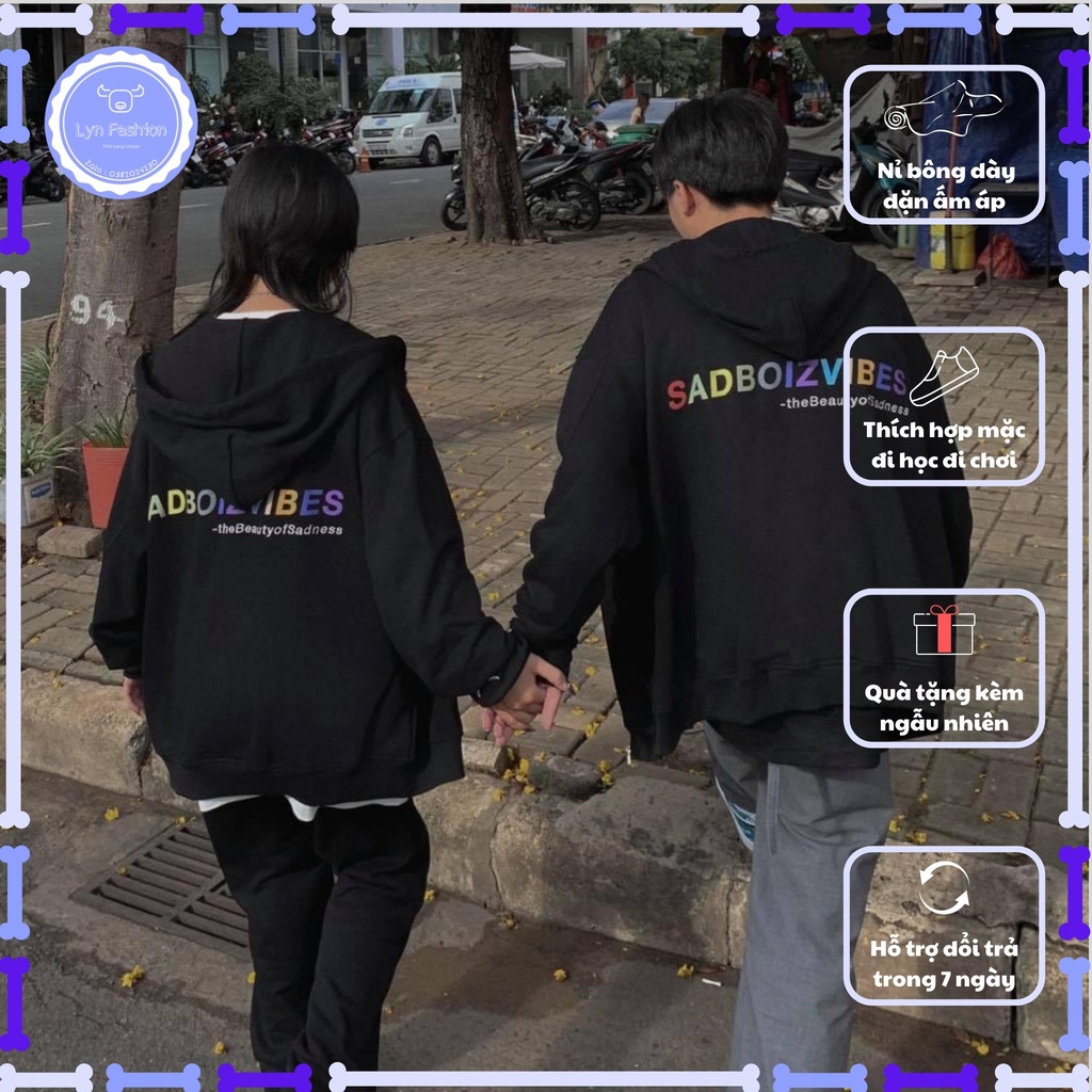 Áo khoác hoodie unisex Sadboiz Vibes 7 màu logo thêu vải mịn dày dặn cực hot 2021 Lyn Fashion