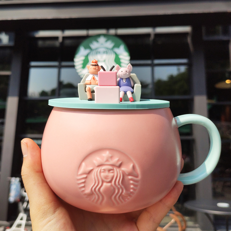 ⚡ ⚡Cốc Uống Cà Phê Starbucks Bằng Sứ In Hình Chú Heo Đáng Yêu