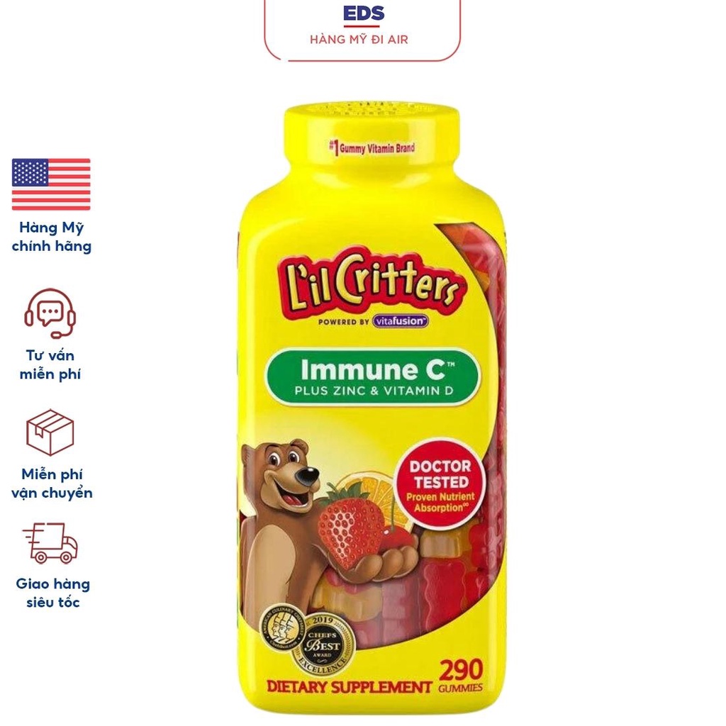 Kẹo dẻo bổ sung vitamin C và tăng sức đề kháng L’il Critters Immune C 190 viên - EDS Hàng Mỹ