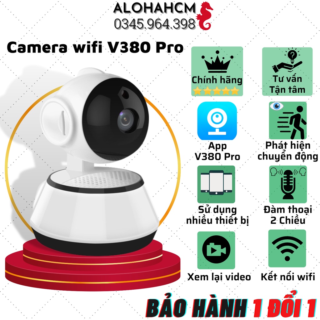 (Kèm thẻ 32GB) Camera Wifi V380 Pro,Kết Nối Không Dây Điện Thoại,Xoay 360 Độ, Đàm Thoại 2 Chiều, Hồng Ngoại Soi Ban Đêm