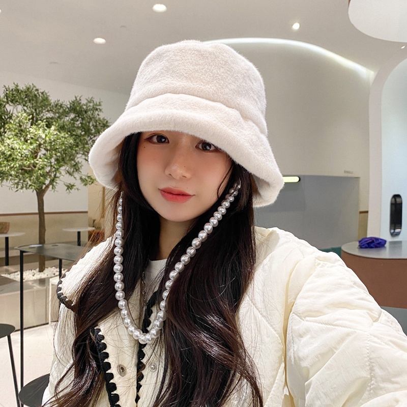 Mũ xô MG STUDIO phối lông thiết kế chuỗi ngọc trai tùy chọn màu sắc
