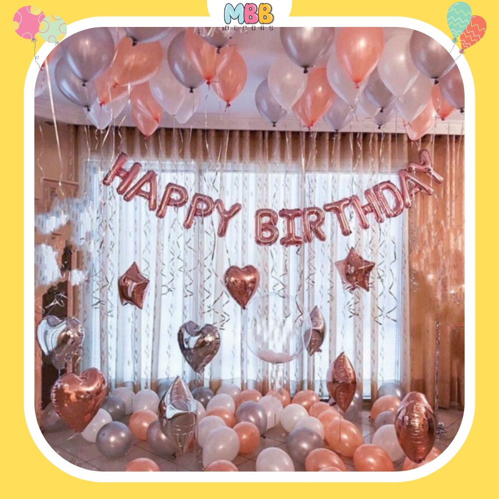 [TẶNG BÓNG SỐ &amp; BƠM, KEO] Set Trang Trí Sinh Nhật Màu Hồng Gold Dành Cho Bé Gái và Bạn Nữ 0001