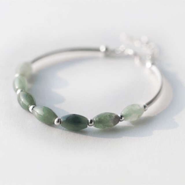 Vòng tay nữ phối đá xanh ngọc jade miến điện cho nữ dáng vòng kiềng bạc 925 LTT08 Silver Bracelet - Bảo ngọc jewelry