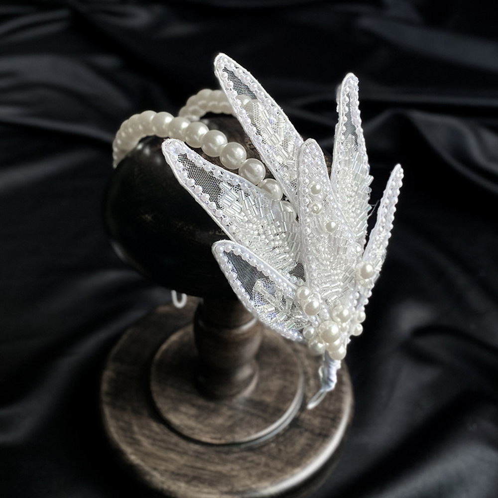 Băng đô hình lá đính pha lê ngọc trai nhân tạo thời trang cho cô dâu