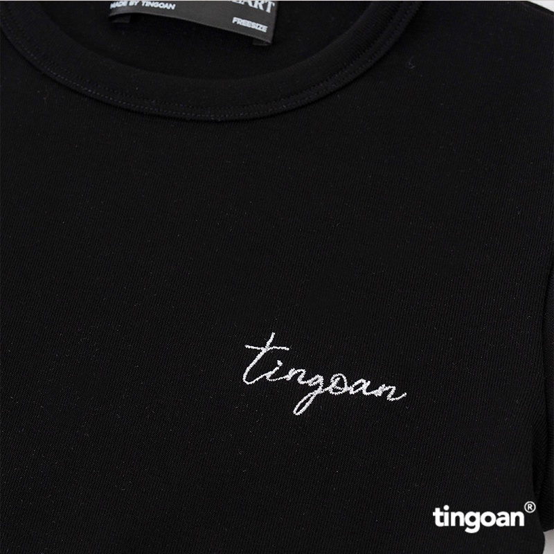 Áo phông dáng ôm vừa thêu chữ &quot;tingoan&quot; đen tingoan “TINGOAN” TSHIRT/BL