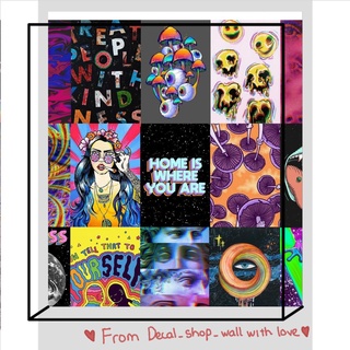 12 tấm Wall Collage keo sẵng bóc dán tường trang trí phòng ngủ - theme PSYCHELIC