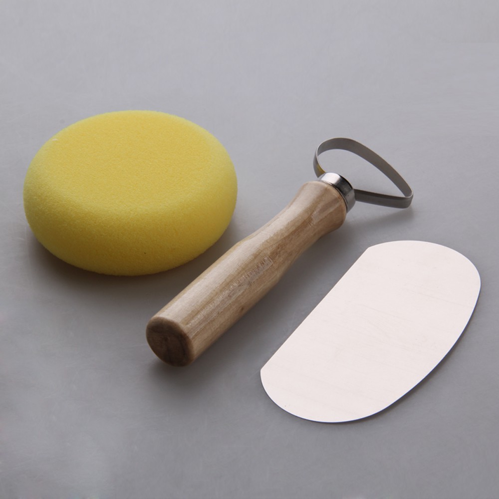 Bộ 8 phụ kiện dao bằng thép không gỉ có tay cầm bằng gỗ để nặn đất sét tiện dụng