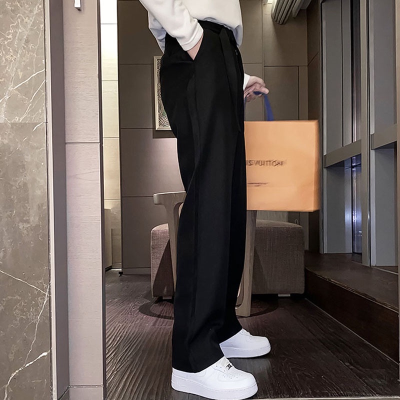 ✦ AFFLIGA ✦Quần dài lưng cao ống rộng màu trơn đơn giản thời trang Hàn Quốc cho nam