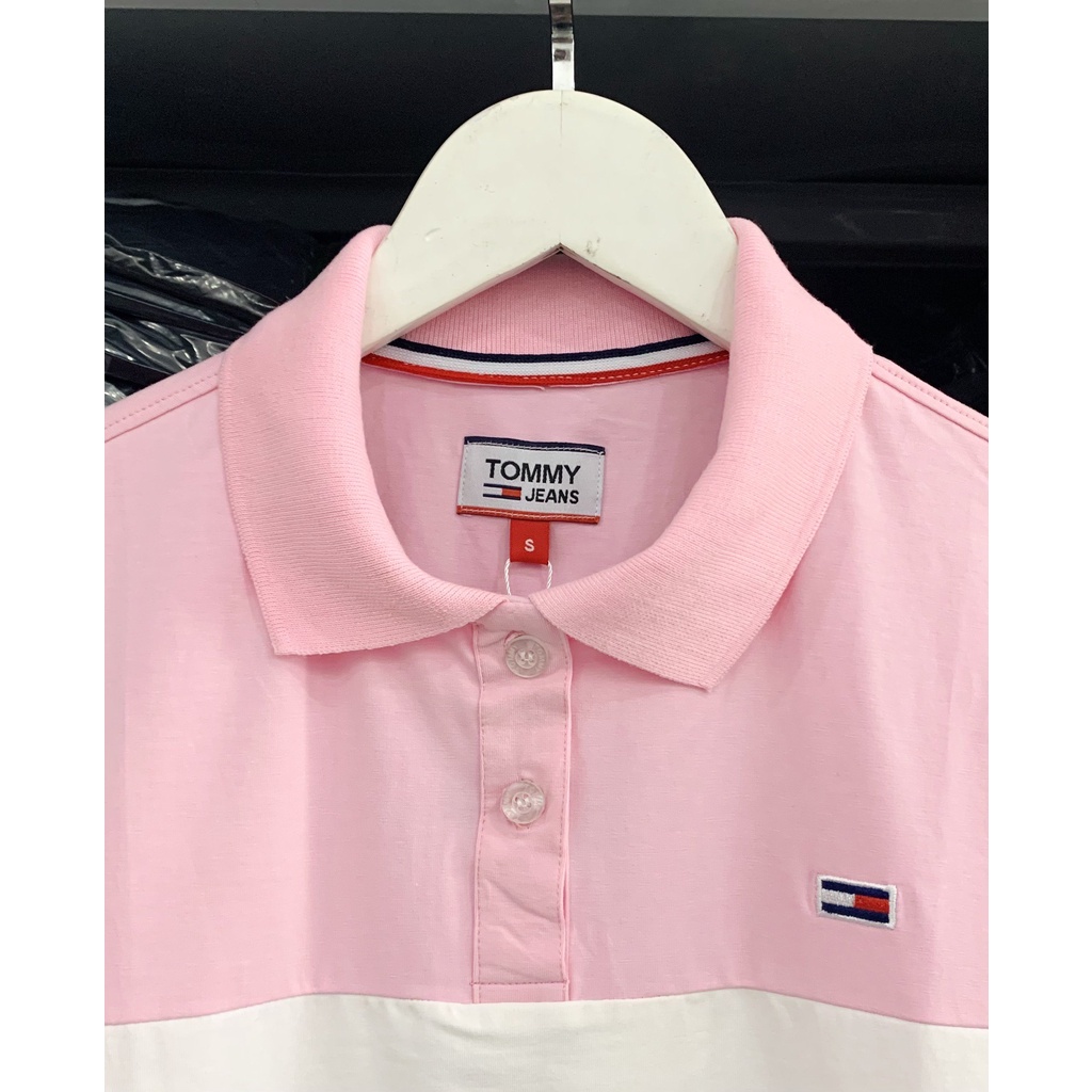[HÌNH THẬT] ÁO THUN CỔ TRỤ VNXK TOMMY HỒNG ĐEN   - COTTON CÁ SẤU 100%