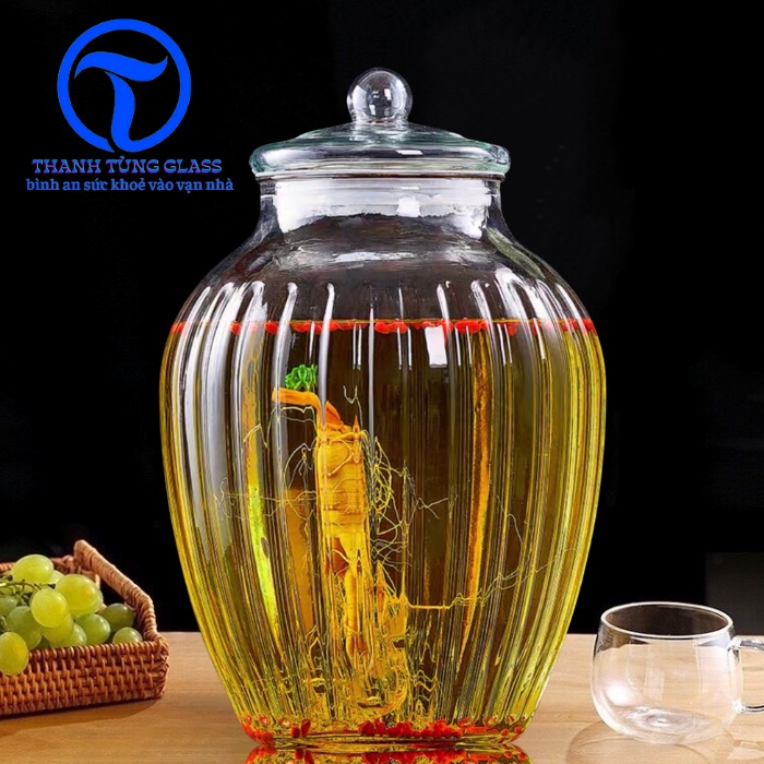 Bình Ngâm Rượu Thủy Tinh bí Sọc .10 Lít Không Van & có van