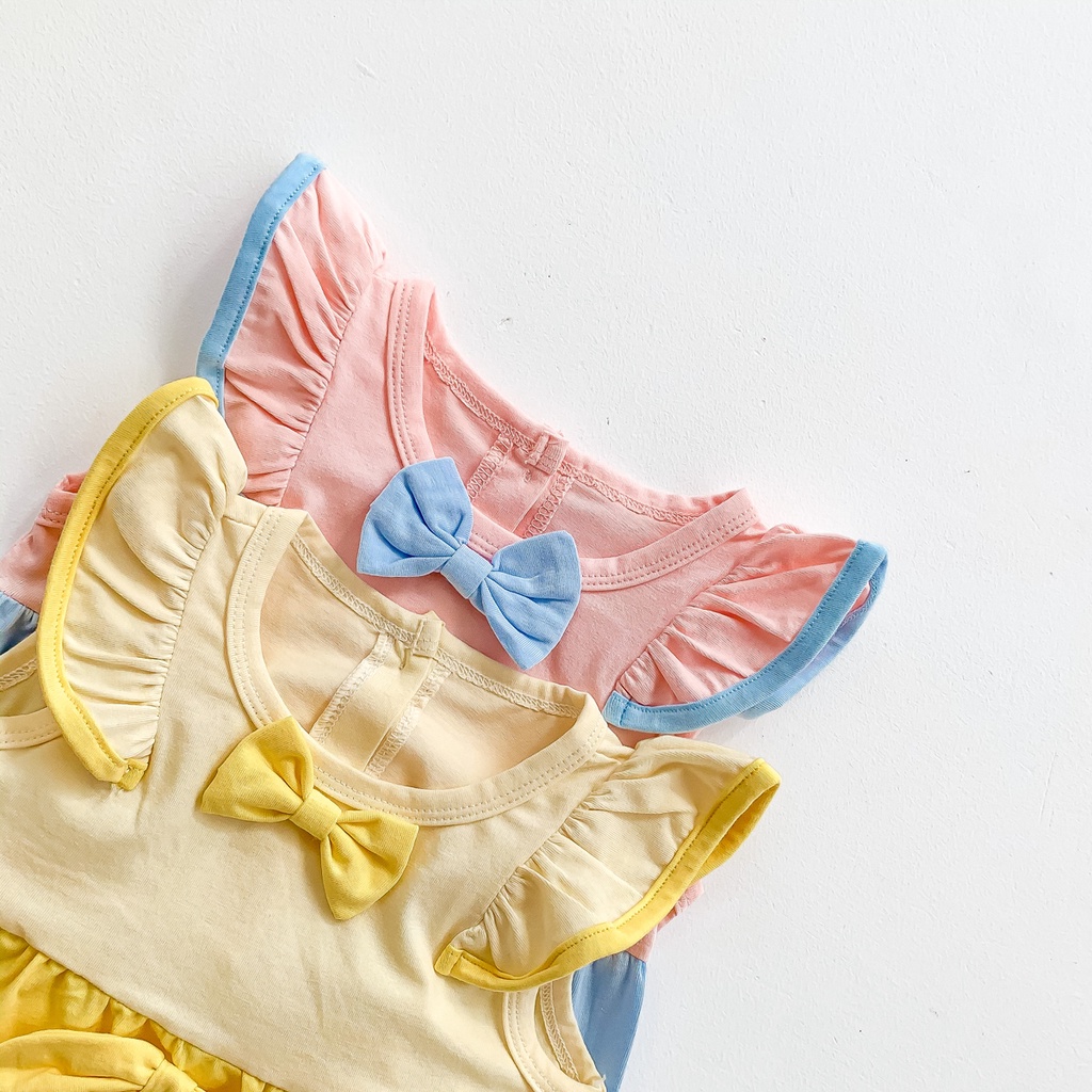 Áo liền quần ngắn tay thắt nơ xinh xắn cho bé gái