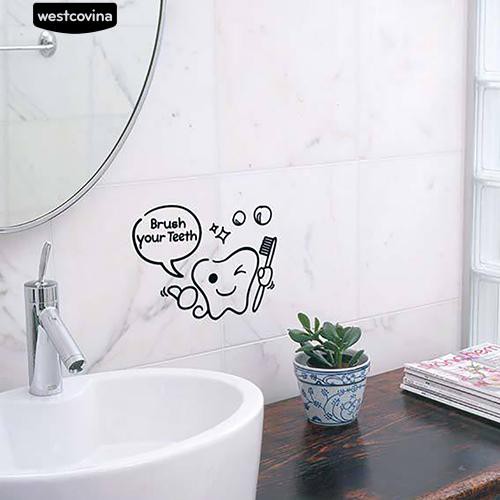 Miếng Dán Tường Vinyl Hình Bàn Chải Đánh Răng Hoạt Hình