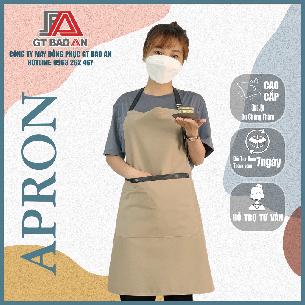 Tạp Dề Vải Dù Trợt Nước Chống Thấm Cao Cấp Phối Đủ Màu Dùng Trong Phục Vụ, Pha Chế Cho Nhân Viên Quán, Nấu Ăn Làm Bếp