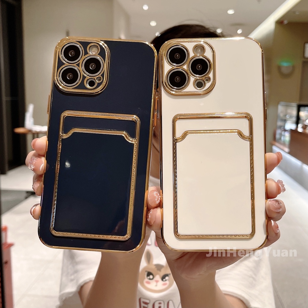 Ốp Điện Thoại Dẻo Tráng Gương Sang Trọng Kèm Ngăn Đựng Thẻ Cho IPhone 13 12 11 Pro max x xs max