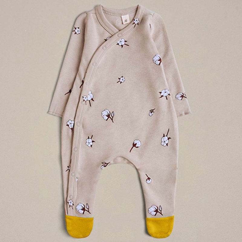 Bộ Áo Liền Quần Dài Tay Một Mảnh Cài Nút Kèm Mũ Chân Cho Bé Sơ Sinh