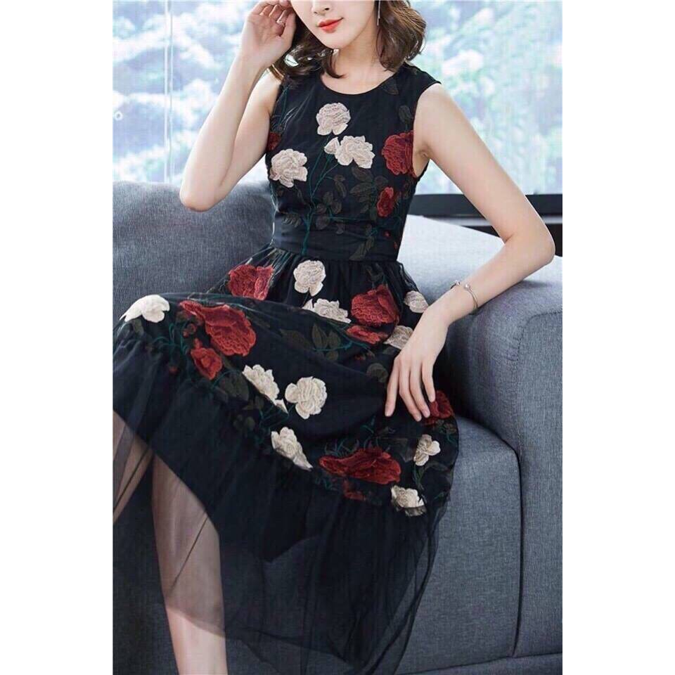 ĐẦM XOÈ THÊU HOA CAO CẤP MSP-D1055330 (HÀNG NHẬP)