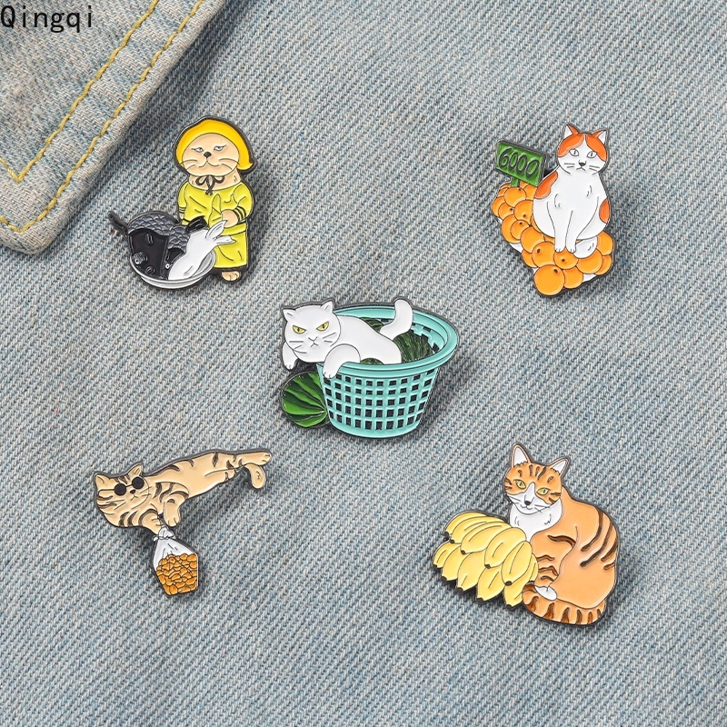 Ghim cài áo Miss Zoe hình mèo và trái cây hoạt hình dễ thương vui nhộn thích hợp là quà tặng