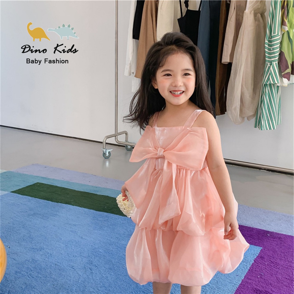 Váy 2 dây nơ bé gái, váy 2 dây tơ sống 5 màu tầng bồng xếp ly xịn xò cho bé