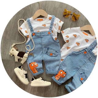 Set yếm jean khủng long sẵn hàng