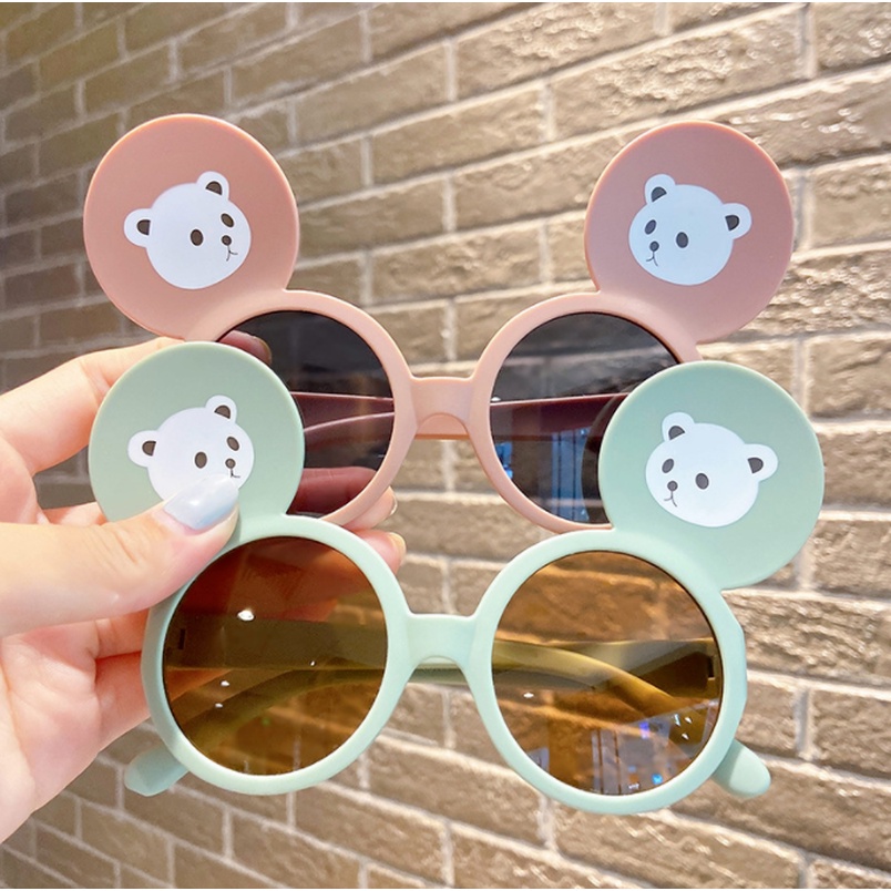 (KIQI-FASHION) COD Kính Mát Uv400 Chống Tia UV Hình Tai Gấu Dễ Thương Dành Cho Bé