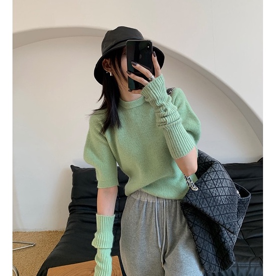 Áo len tay phồng cổ tròn thời trang dành cho nữ
