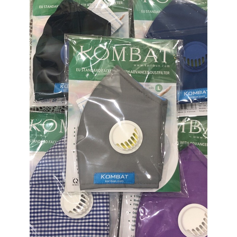 Combo 2 khẩu trang Karibon Kombat 8 lớp, lọc bụi mịn PM2.5 có van thở 1 chiều