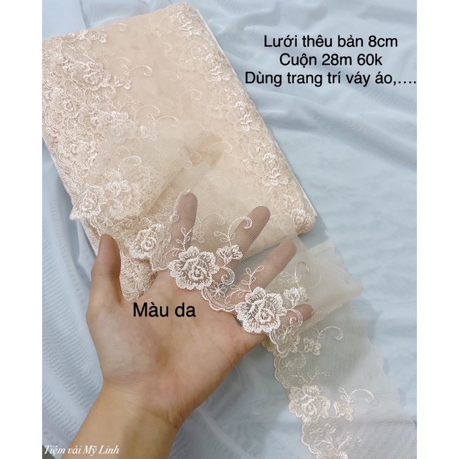 Vải lưới thêu viền bản 6-10cm dùng trang trí váy áo