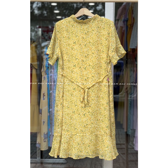 [HANNA] Đầm bầu công sở vải voan mát mùa hè hoa nhí có size 40-80kg vải 2 lớp mềm mát không nhăn có túi đầm dài qu