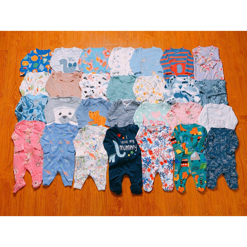 Sleepsuit Cotton, Body Sleep, Body Dài Tay Liền Thân Liền Tất Mix Hãng Cho Bé Hàng Xuất Dư Xịn Sò