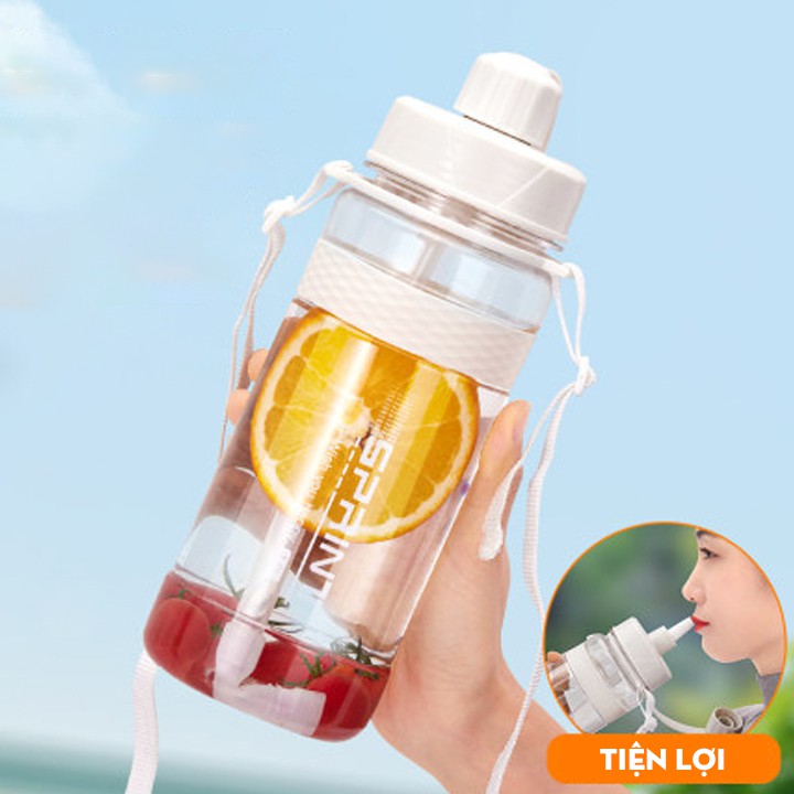 Bình đựng nước thể thao 1000ML Có ống hút và dây kéo Tiện lợi mang đi làm đi học đi chơi