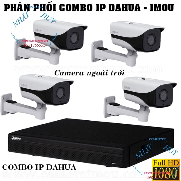 Trọn bộ 2 đến 4 camera Dahua cao cấp Trong nhà IPC 1230CA Full HD liền mic thu âm,ngoài trời IPC 1230MI1 chống nước IP67
